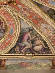 Allegorie von Volterra; unten, Ansicht von Lucignano